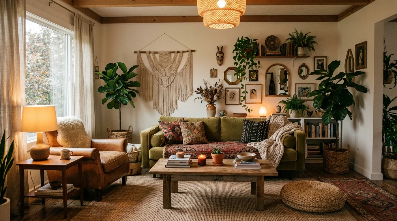 Cozy Boho Living Room Ideas for a Warm Eclectic Gathering Space inspiration image 16