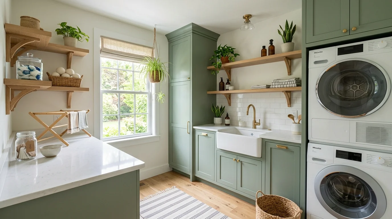 Fresh Green Laundry Room Ideas for a Vibrant Utility Space inspiration image 1