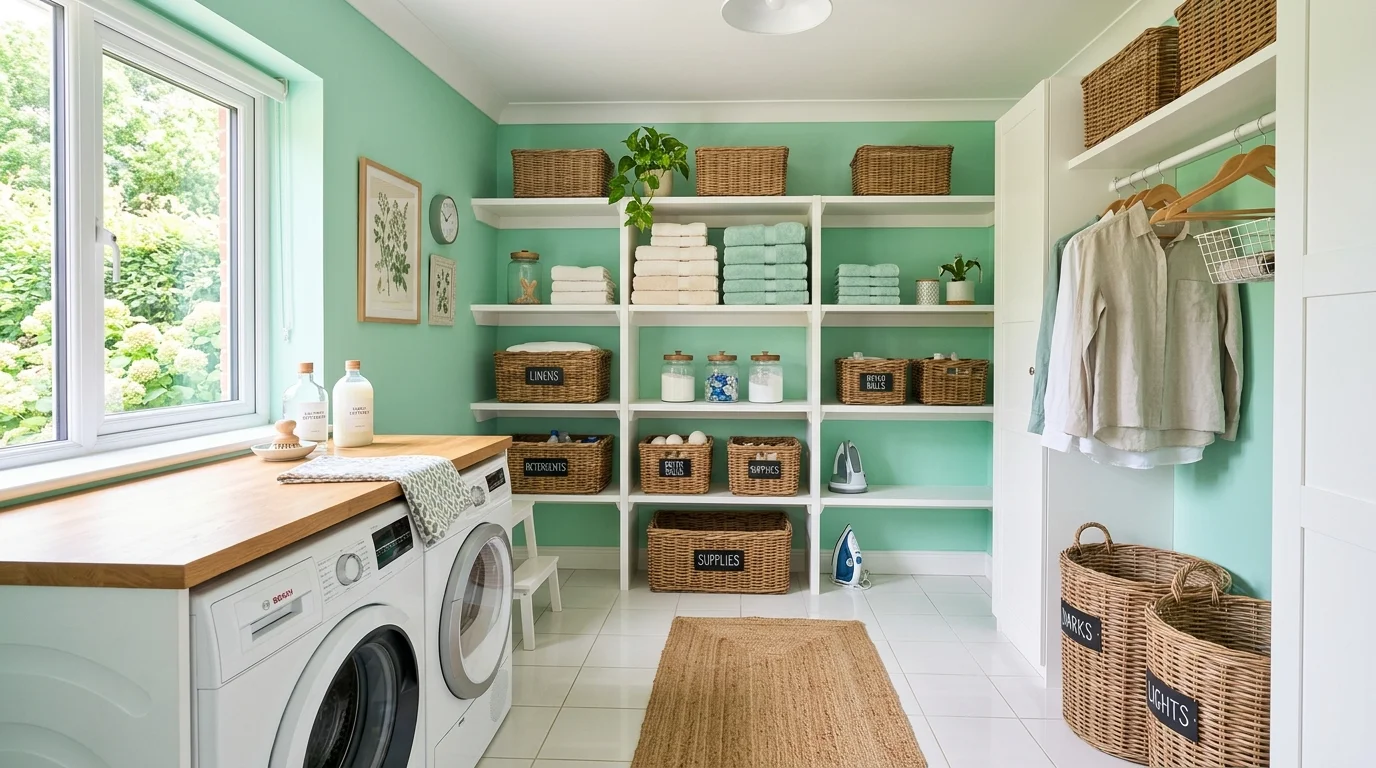 Fresh Green Laundry Room Ideas for a Vibrant Utility Space inspiration image 2