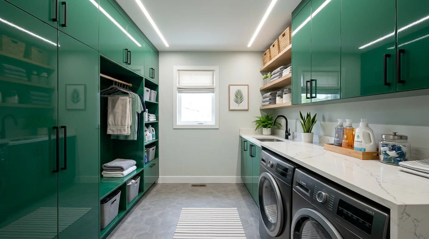 Fresh Green Laundry Room Ideas for a Vibrant Utility Space inspiration image 3