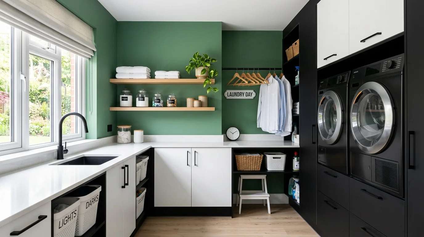 Fresh Green Laundry Room Ideas for a Vibrant Utility Space inspiration image 12