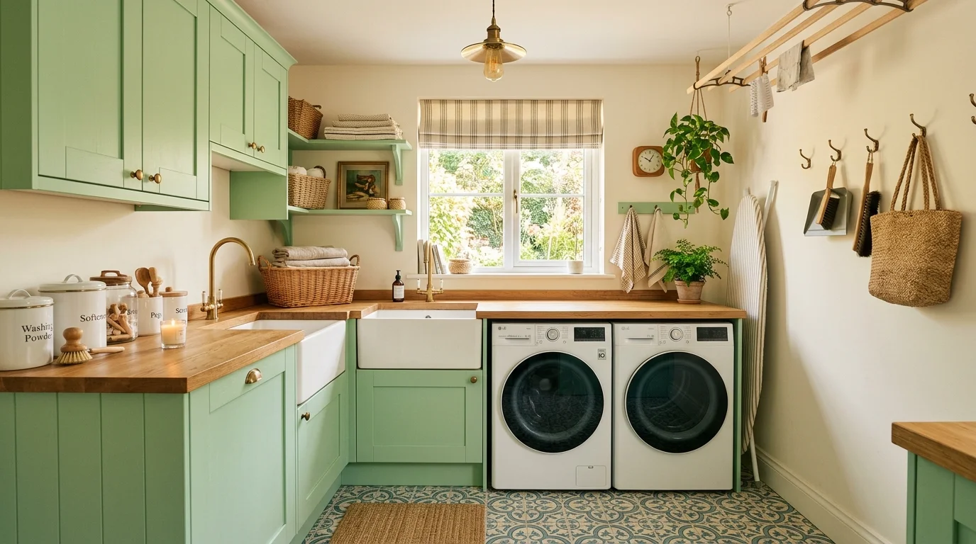 Fresh Green Laundry Room Ideas for a Vibrant Utility Space inspiration image 13