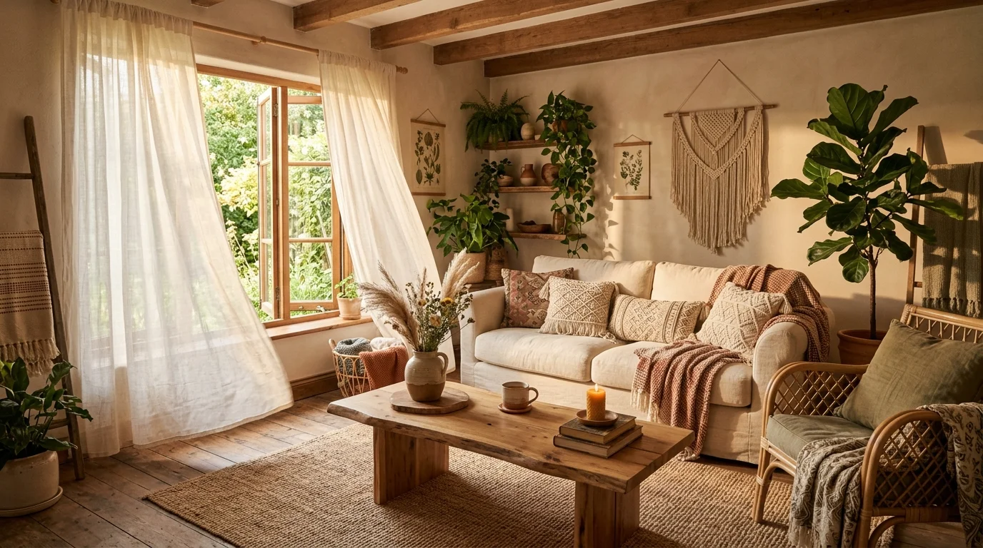 Natural Earthy Boho Living Room Ideas for Grounded Organic Style inspiration image 10